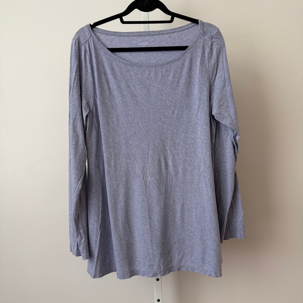 Pure Jill L Blue Pima‎ Cotton A-Line Tee Heathered Top Classic Minimalist Preppy